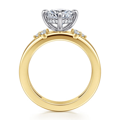 Editta - 14K White-Yellow Gold Compass Prong Cushion Cut Diamond Engagement Ring