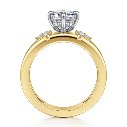 Editta - 14K White-Yellow Gold Compass Prong Emerald Cut Diamond Engagement Ring