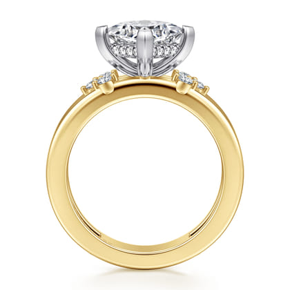 Editta - 14K White-Yellow Gold Compass Prong Emerald Cut Diamond Engagement Ring