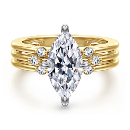 Editta - 14K White-Yellow Gold Compass Prong Marquise Diamond Engagement Ring