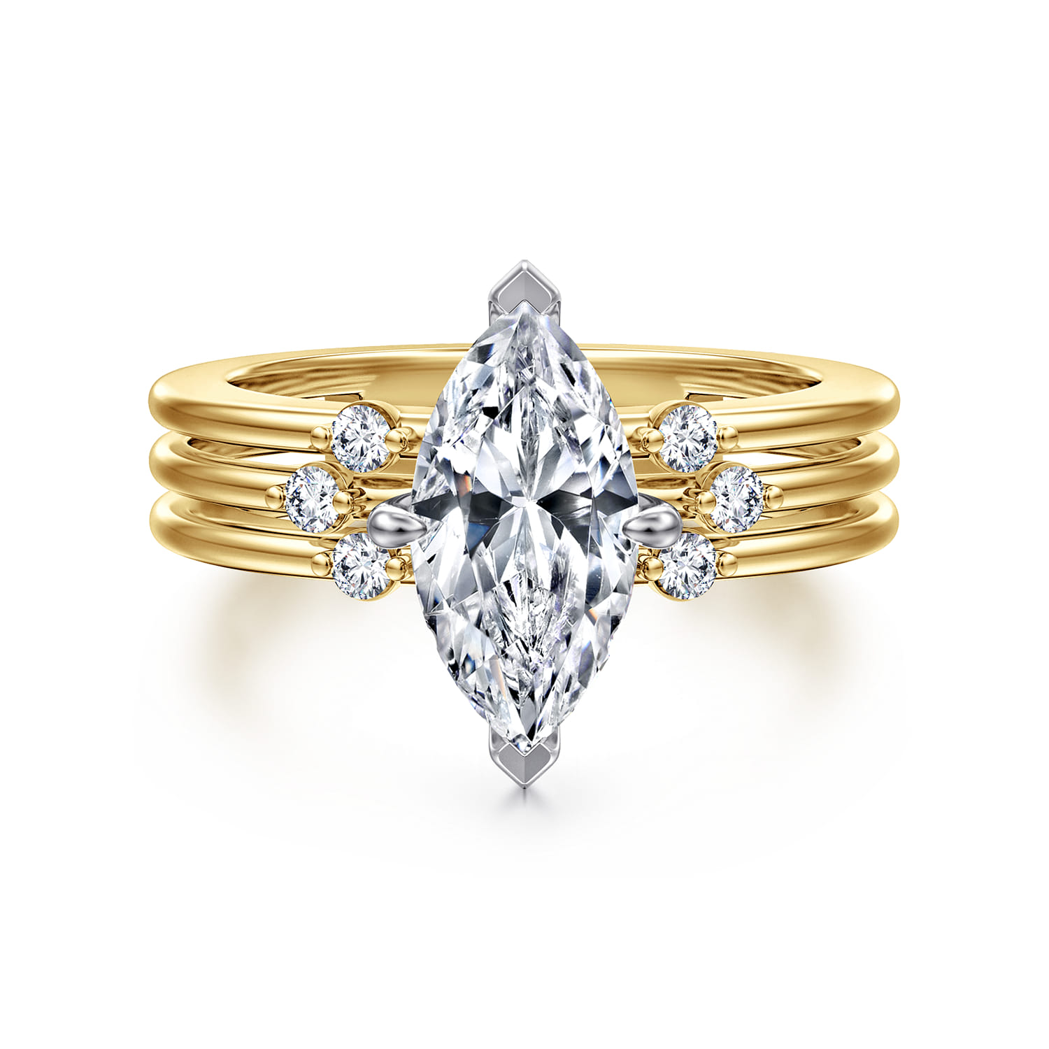 Editta - 14K White-Yellow Gold Compass Prong Marquise Shape Diamond Engagement Ring