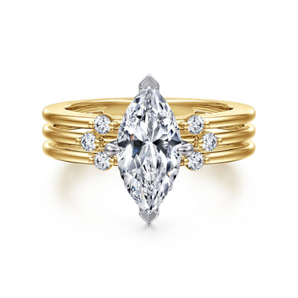 Editta - 14K White-Yellow Gold Compass Prong Marquise Shape Diamond Engagement Ring