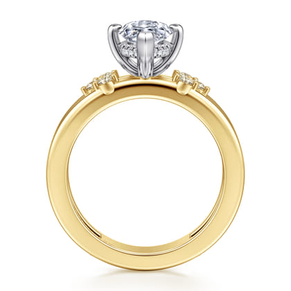 Editta - 14K White-Yellow Gold Compass Prong Marquise Shape Diamond Engagement Ring