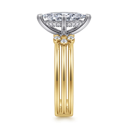 Editta - 14K White-Yellow Gold Compass Prong Marquise Shape Diamond Engagement Ring
