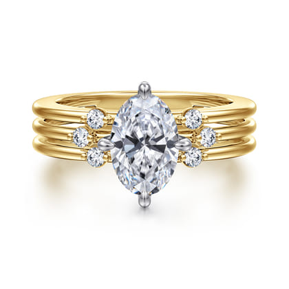 Editta - 14K White-Yellow Gold Compass Prong Oval Diamond Engagement Ring