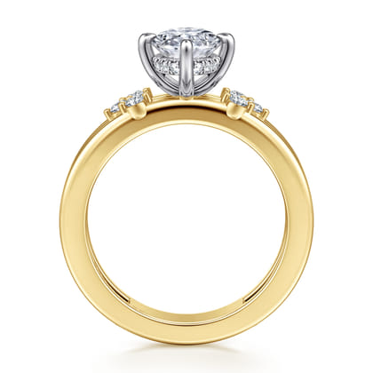 Editta - 14K White-Yellow Gold Compass Prong Oval Diamond Engagement Ring