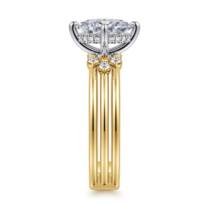 Editta - 14K White-Yellow Gold Compass Prong Oval Diamond Engagement Ring