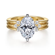 Editta - 14K White-Yellow Gold Compass Prong Oval Diamond Engagement Ring
