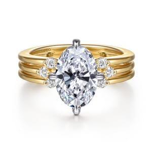 Editta - 14K White-Yellow Gold Compass Prong Oval Diamond Engagement Ring