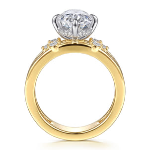 Editta - 14K White-Yellow Gold Compass Prong Oval Diamond Engagement Ring