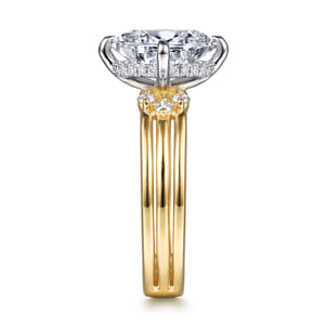 Editta - 14K White-Yellow Gold Compass Prong Oval Diamond Engagement Ring