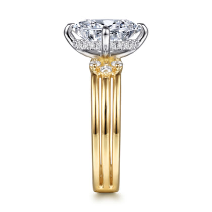 Editta - 14K White-Yellow Gold Compass Prong Oval Diamond Engagement Ring