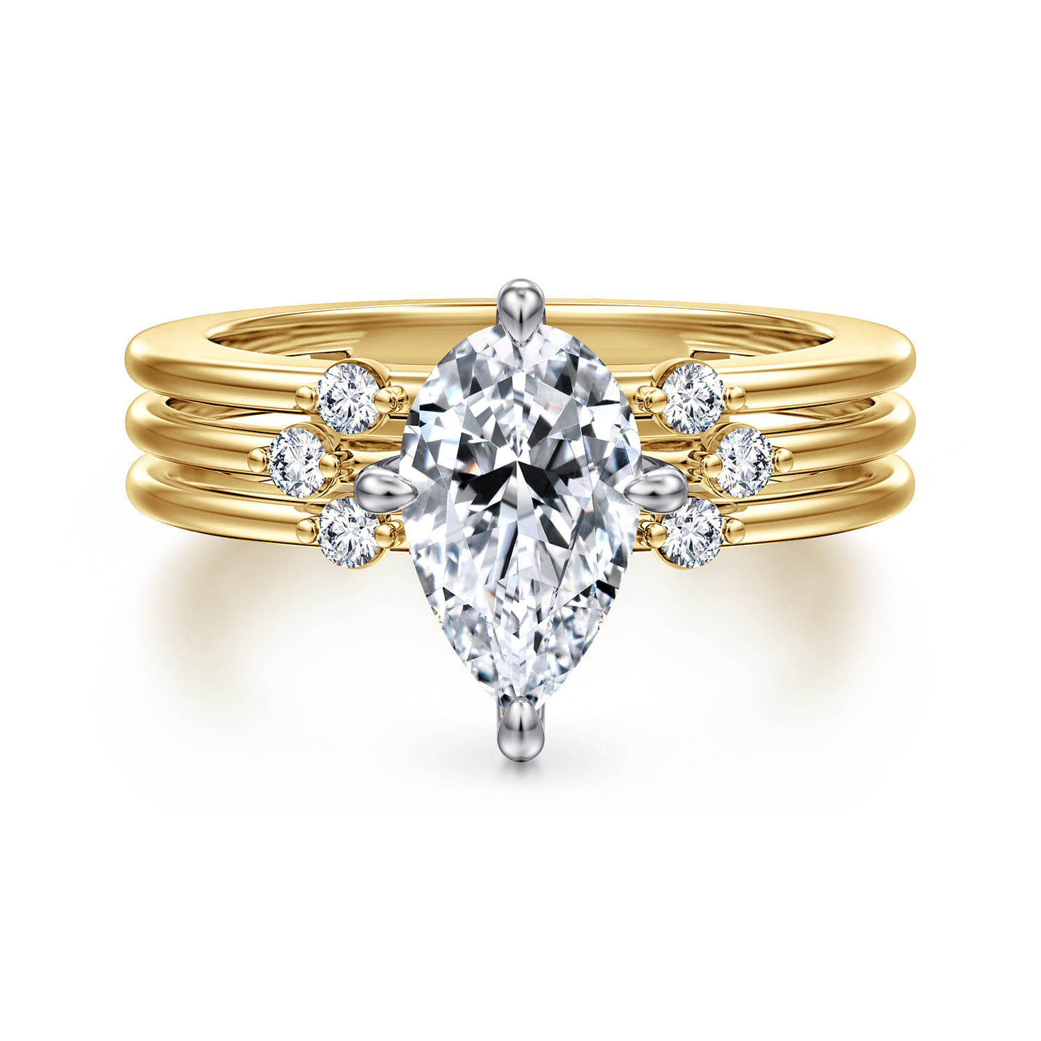 Editta - 14K White-Yellow Gold Compass Prong Pear Shape Diamond Engagement Ring
