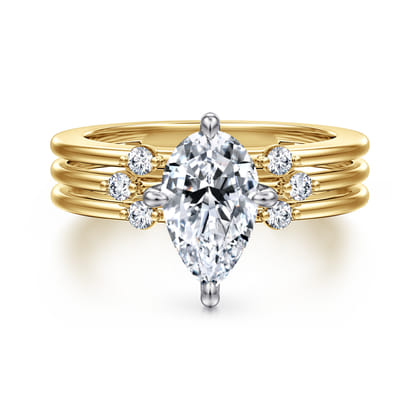 Editta - 14K White-Yellow Gold Compass Prong Pear Shape Diamond Engagement Ring