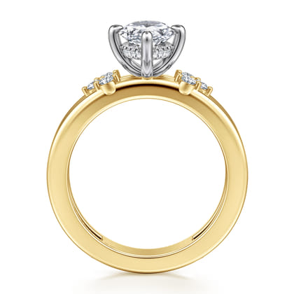 Editta - 14K White-Yellow Gold Compass Prong Pear Shape Diamond Engagement Ring