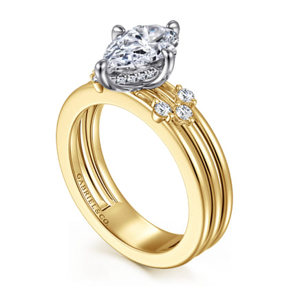 Editta - 14K White-Yellow Gold Compass Prong Pear Shape Diamond Engagement Ring