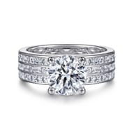 Eedie - 14K White Gold Round Wide Band Diamond Engagement Ring