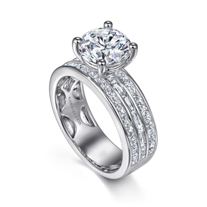 Eedie - 14K White Gold Round Wide Band Diamond Engagement Ring