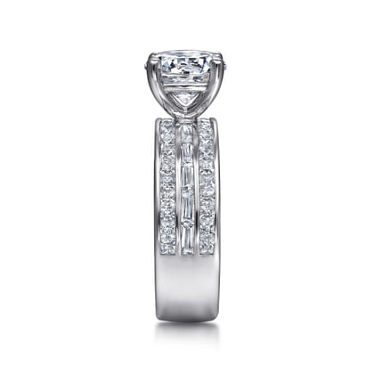 Eedie - 14K White Gold Round Wide Band Diamond Engagement Ring