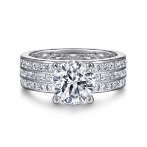 Eedie - 14K White Gold Round Wide Band Engagement Ring