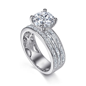 Eedie - 14K White Gold Round Wide Band Engagement Ring