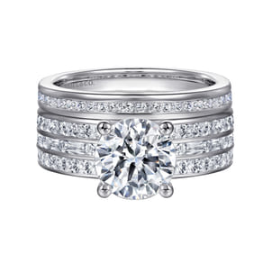 Eedie - 14K White Gold Round Wide Band Engagement Ring