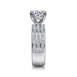 Eedie - 14K White Gold Round Wide Band Engagement Ring