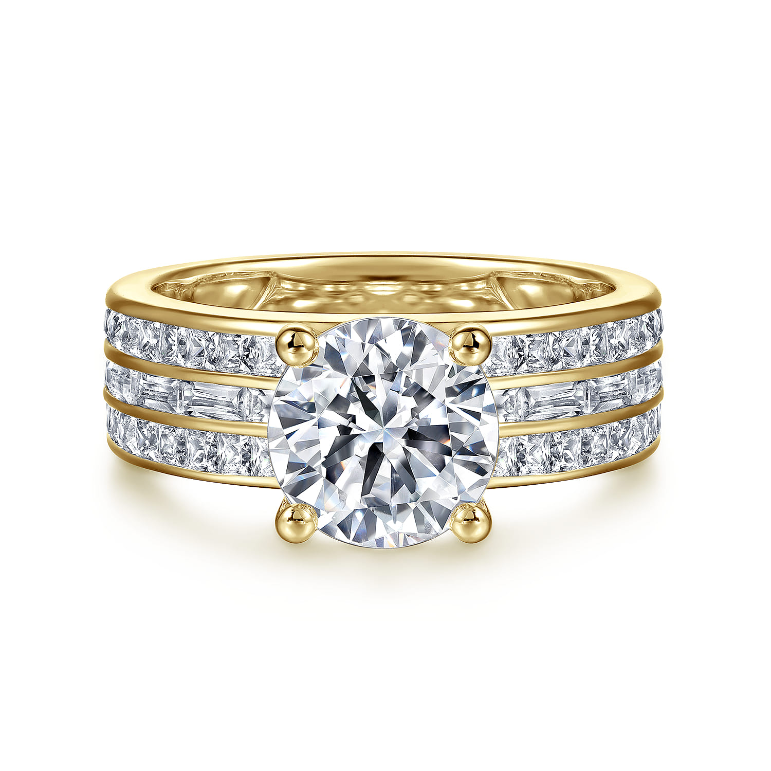 Eedie - 14K Yellow Gold Round Wide Band Diamond Engagement Ring