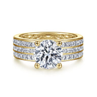 Eedie - 14K Yellow Gold Round Wide Band Diamond Engagement Ring