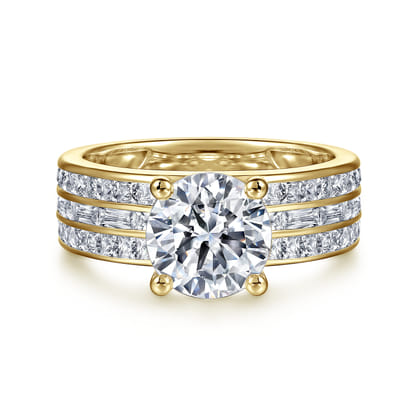 Eedie - 14K Yellow Gold Round Wide Band Diamond Engagement Ring