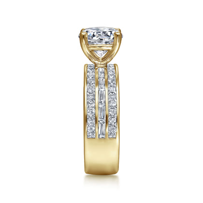 Eedie - 14K Yellow Gold Round Wide Band Diamond Engagement Ring