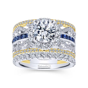 Efron - 14K White-Yellow Gold Round Halo Sapphire and Diamond Channel Set Engagement Ring