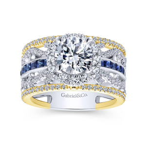 Efron - 14K White-Yellow Gold Round Halo Sapphire and Diamond Channel Set Engagement Ring