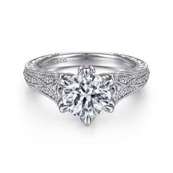 Vintage Inspired 14K White Gold Round Diamond Engagement Ring