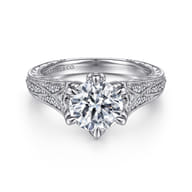 Elanie - Vintage Inspired 14K White Gold Round Diamond Engagement Ring