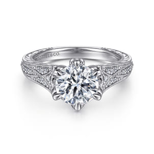 Elanie - Vintage Inspired 14K White Gold Round Diamond Engagement Ring