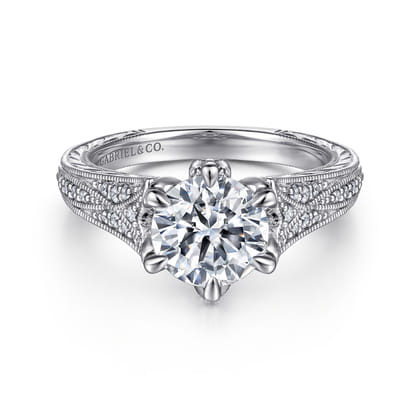 Elanie - Vintage Inspired 14K White Gold Round Diamond Engagement Ring