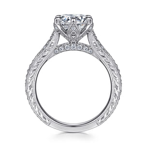Elanie - Vintage Inspired 14K White Gold Round Diamond Engagement Ring