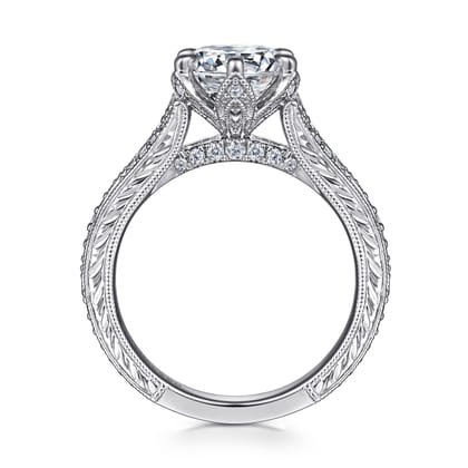Elanie - Vintage Inspired 14K White Gold Round Diamond Engagement Ring