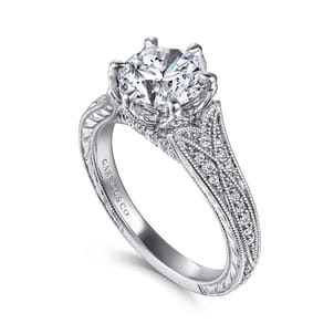 Elanie - Vintage Inspired 14K White Gold Round Diamond Engagement Ring