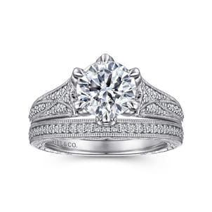 Elanie - Vintage Inspired 14K White Gold Round Diamond Engagement Ring