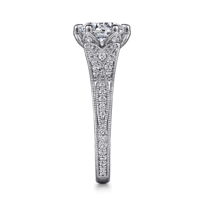 Elanie - Vintage Inspired 14K White Gold Round Diamond Engagement Ring