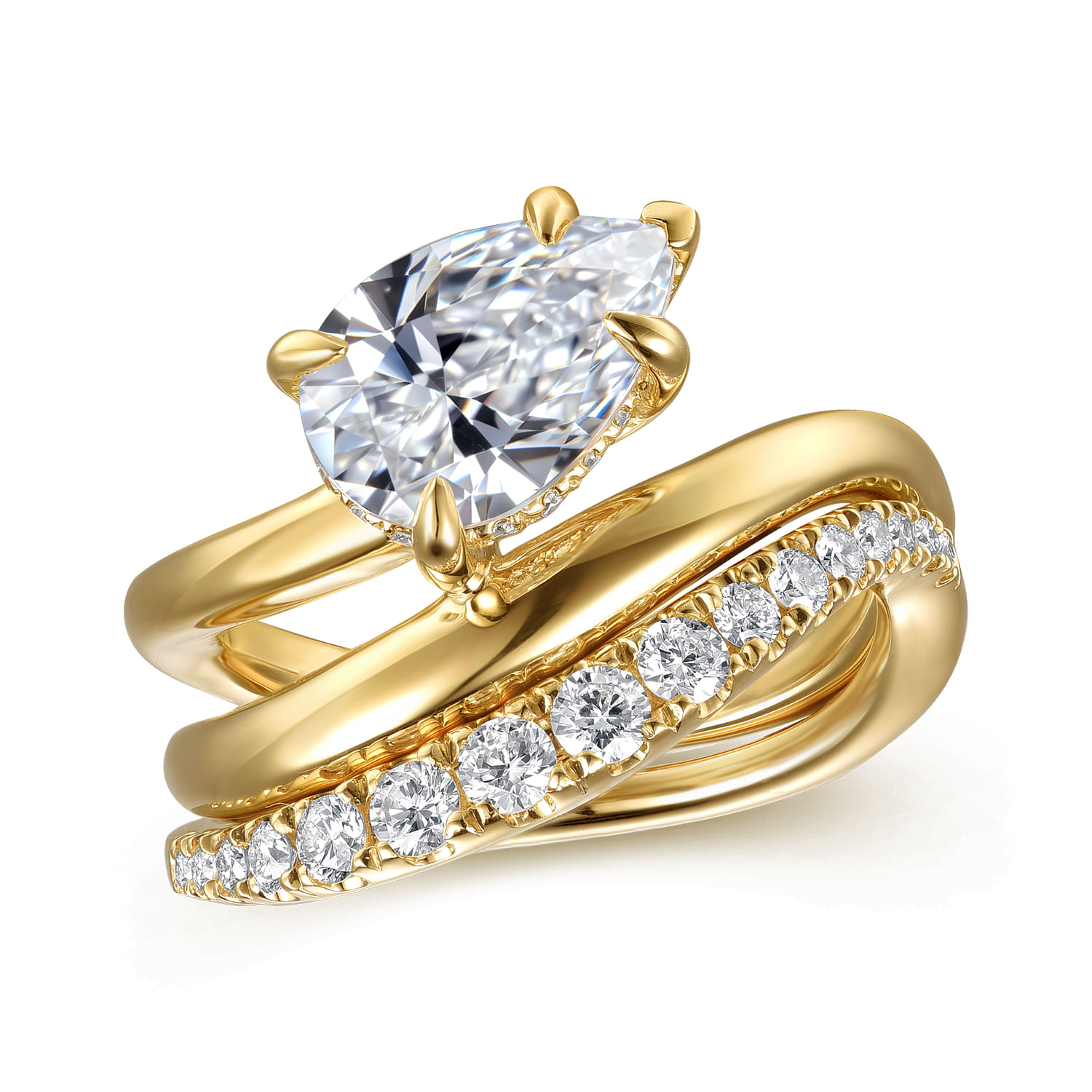 Eleanora - 14K Yellow Gold Split Shank Pear Shape Diamond Engagement Ring