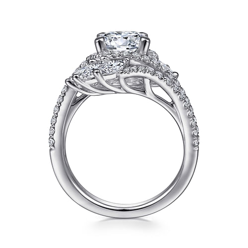 Electra - 14K White Gold Round Halo Diamond Bypass Engagement Ring - 1.07 ct - Shot 2