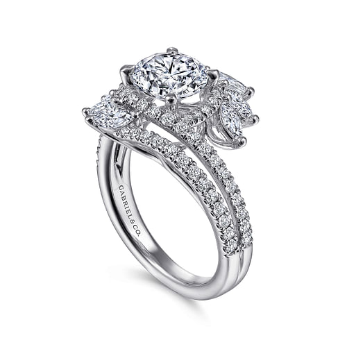 Electra - 14K White Gold Round Halo Diamond Bypass Engagement Ring - 1.07 ct - Shot 3