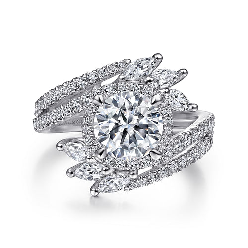 Electra - 14K White Gold Round Halo Diamond Bypass Engagement Ring - 1.07 ct - Shot 4