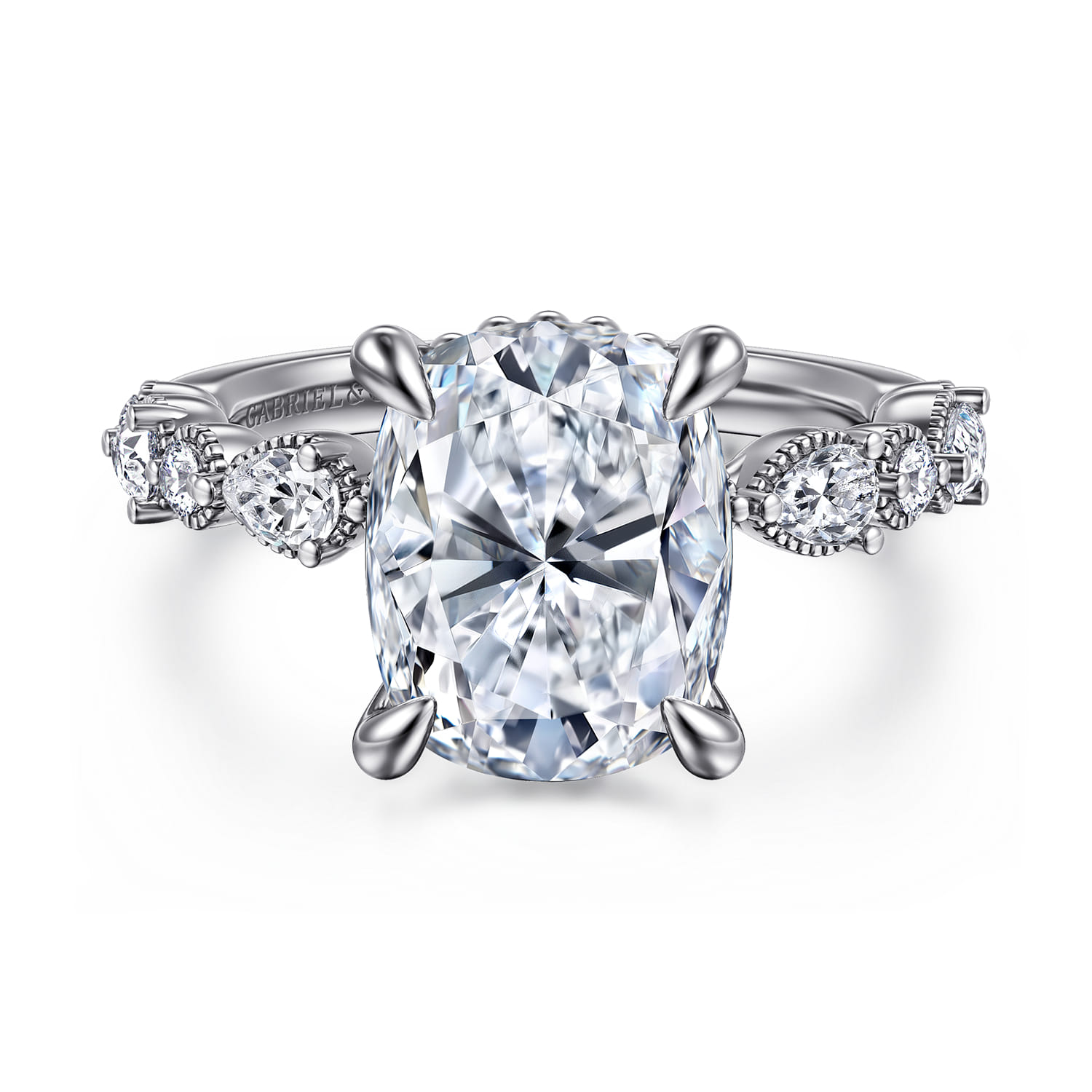Eleeza - 14K White Gold Elongated Cushion Diamond Engagement Ring