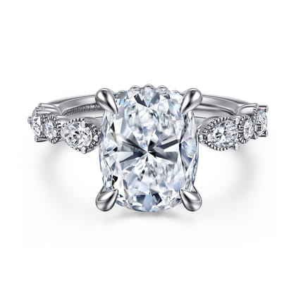 Eleeza - 14K White Gold Elongated Cushion Diamond Engagement Ring