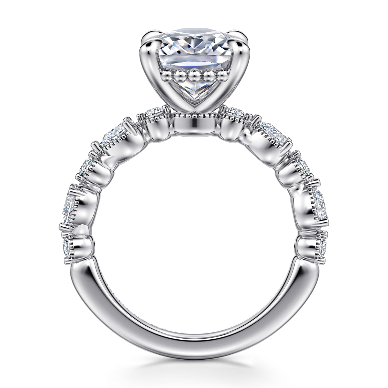 Eleeza - 14K White Gold Elongated Cushion Diamond Engagement Ring