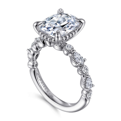 Eleeza - 14K White Gold Elongated Cushion Diamond Engagement Ring